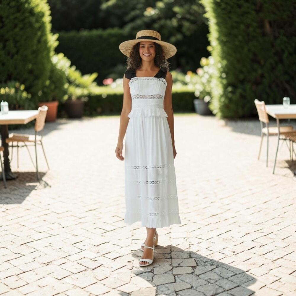 Ted Baker London Promis Eyelet Inset White Midi Dress Size 2 / US Size Small NWT - Picture 10 of 13